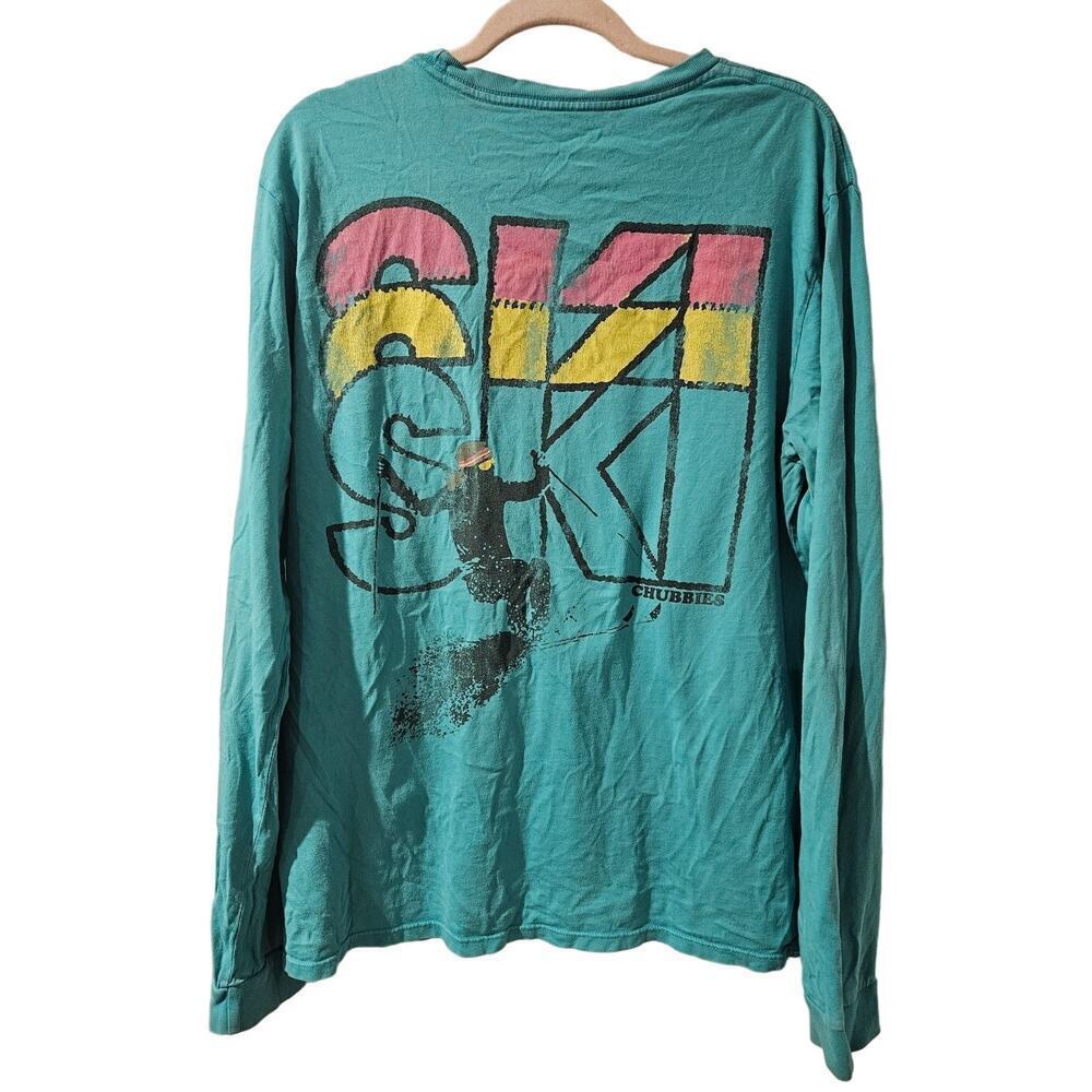 Chubbies Ski Weekend Long Sleeve Shirt Top Blue Green Men‎ Large Outdoor Graphic